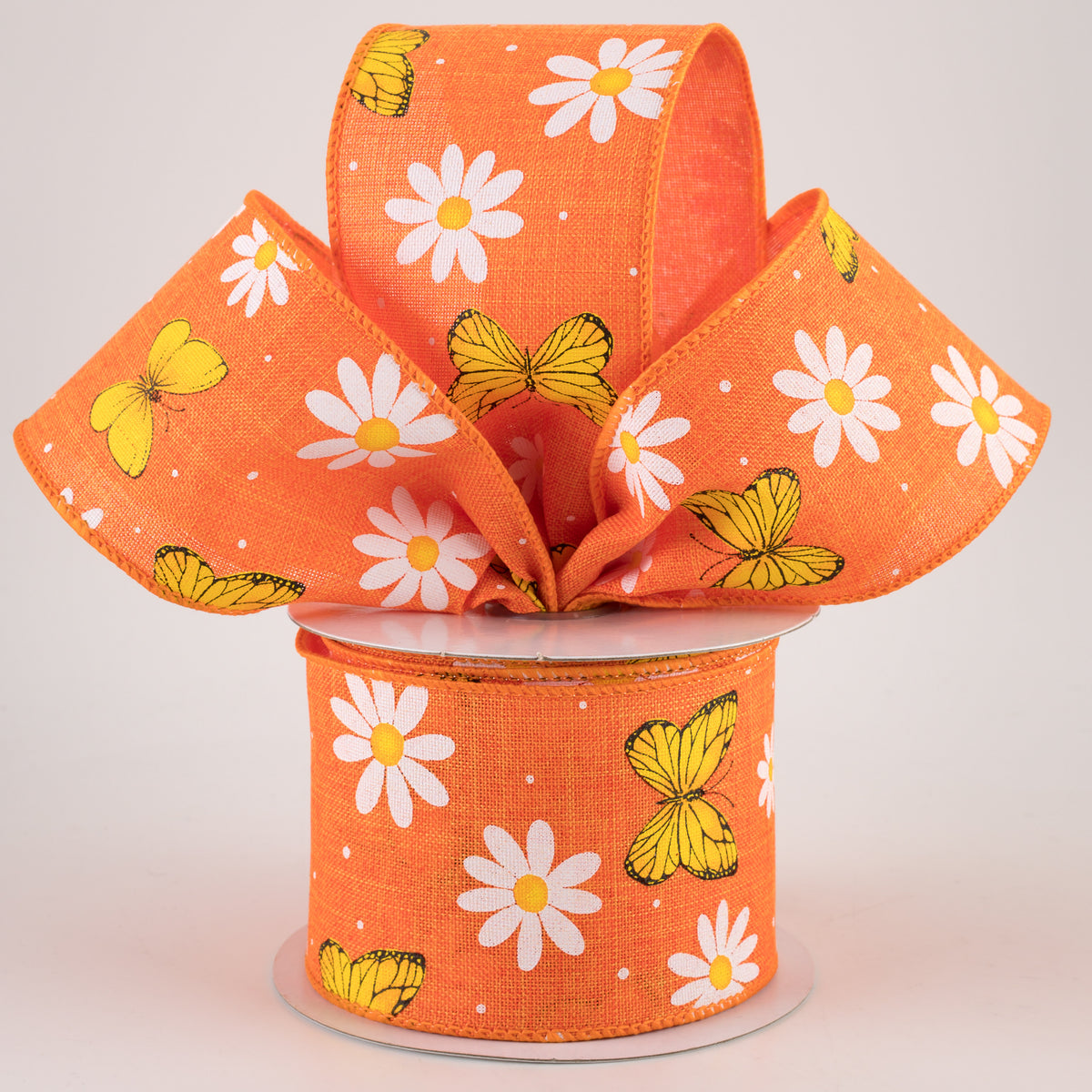 2.5" Butterflies & Daisies Ribbon: Orange Royal (10 Yards) Lifestyle Photo