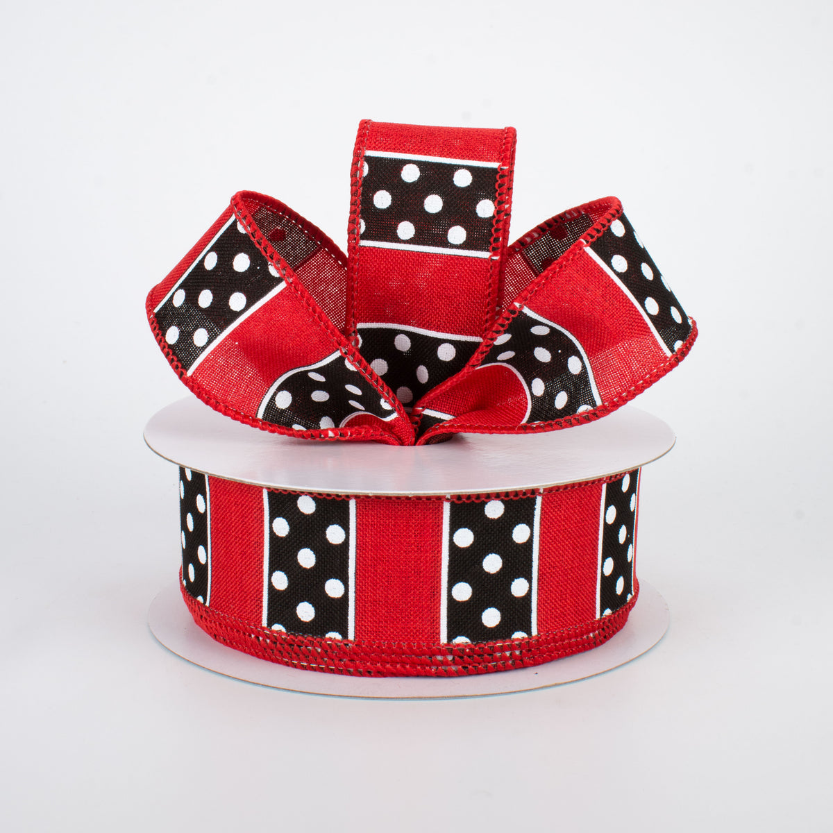 1.5" BW Polka Dot Stripes Ribbon: Red (10 Yards) Lifestyle Photo