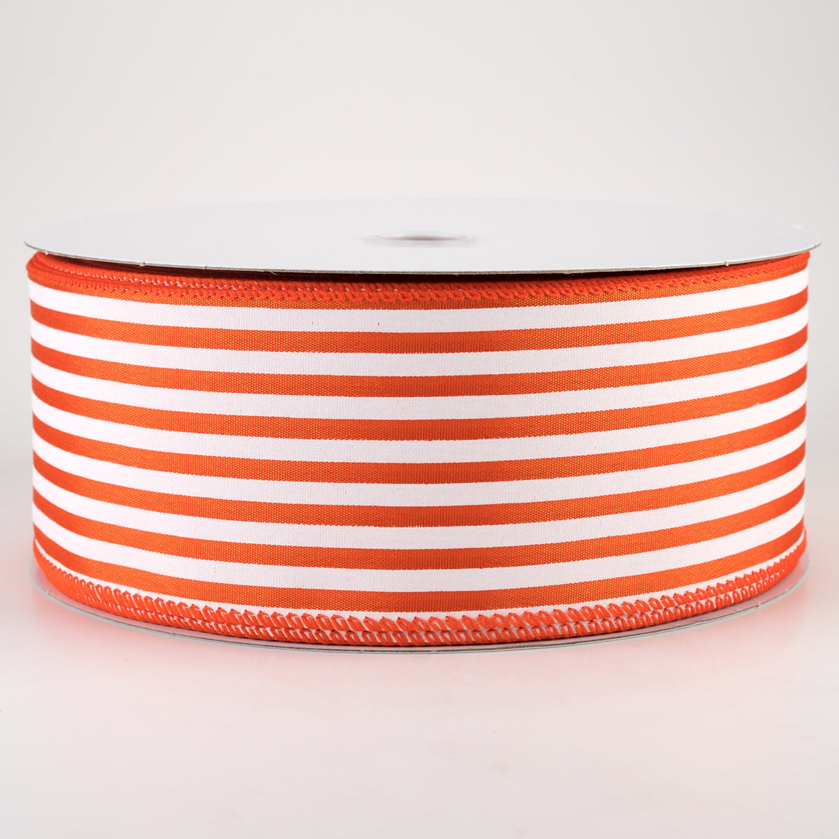 2.5" Cabana Stripes Ribbon: White On Orange (50 Yards)