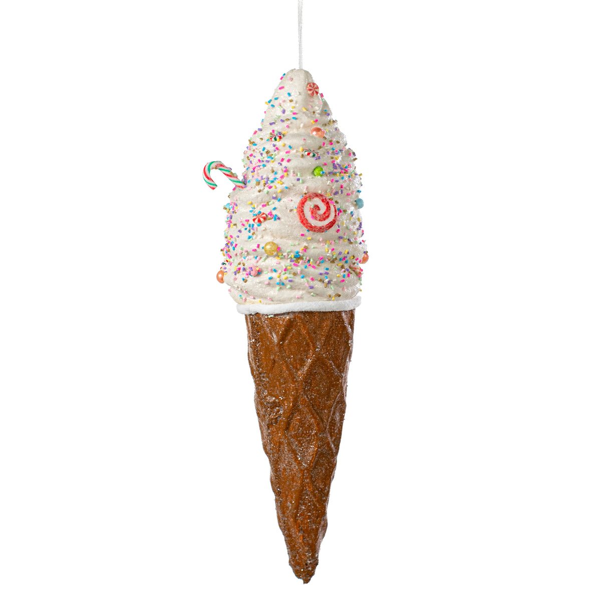 15" Candy Cane Ice Cream Cone Ornament Item Number: 85854WT