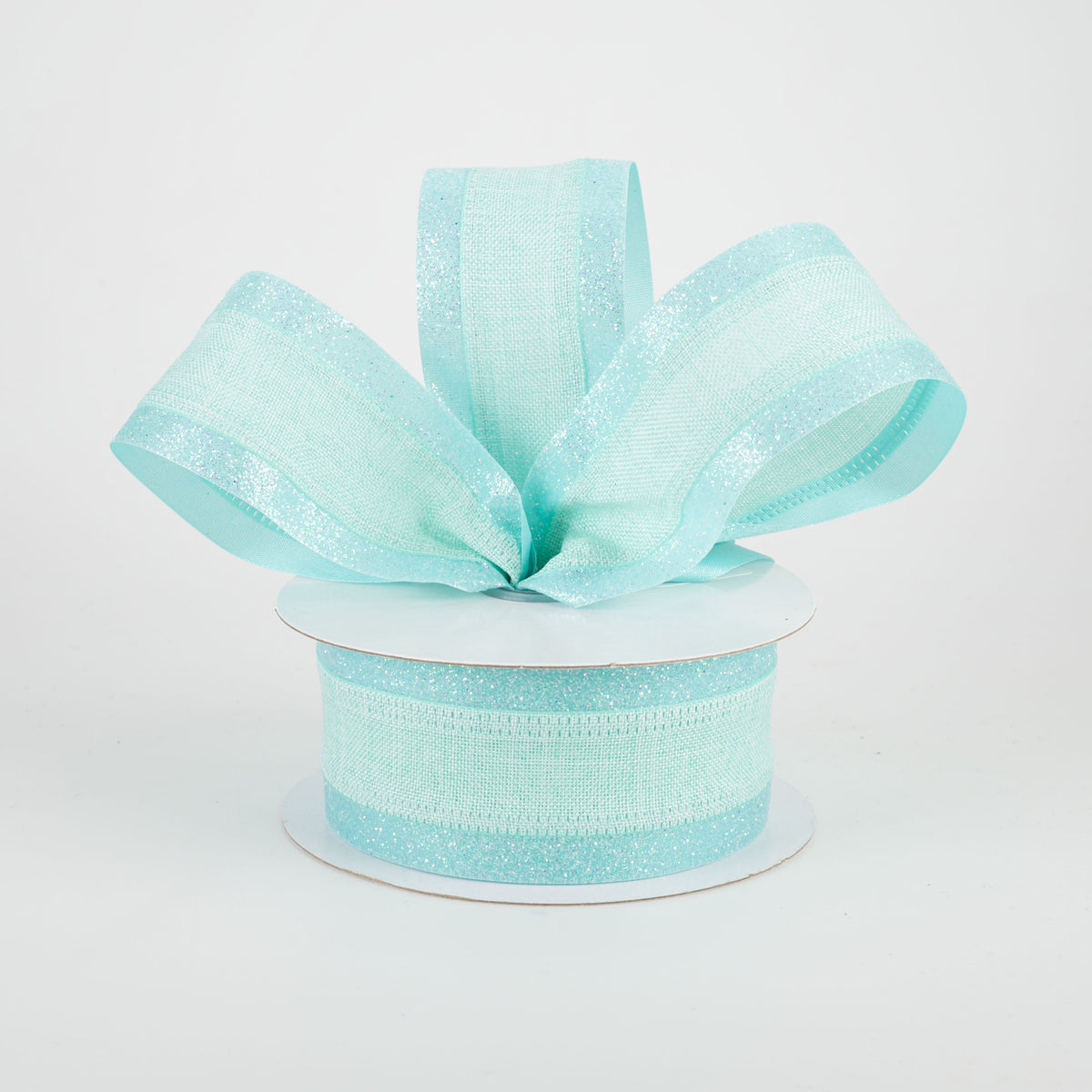 1.5" Canvas On Satin Glitter Ribbon: Robin's Egg Blue (10 Yards) Lifestyle Photo