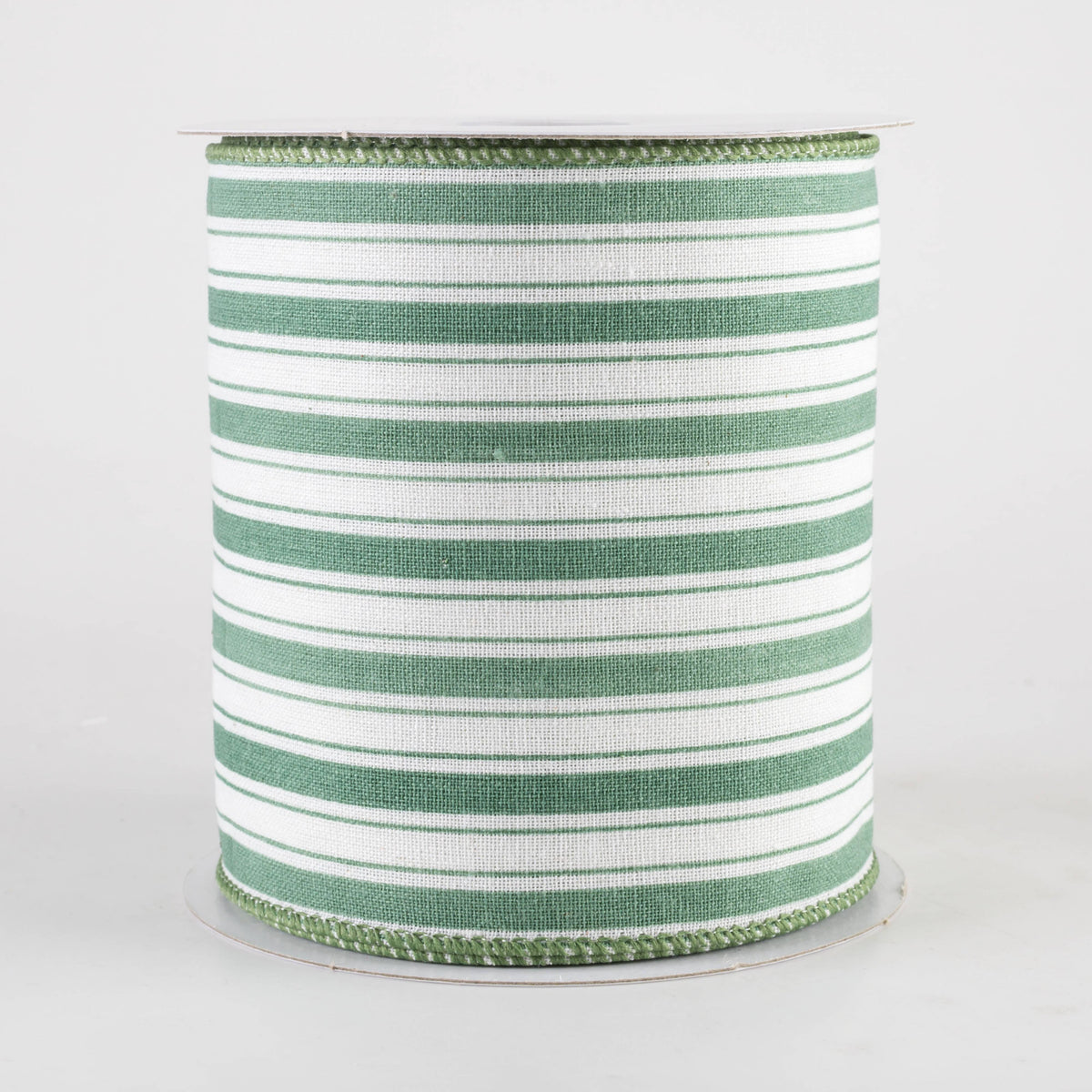 4" Canvas Ticking Stripe Ribbon: Dark Mint on Ivory (10 Yards) Item Number: 71461-04-06