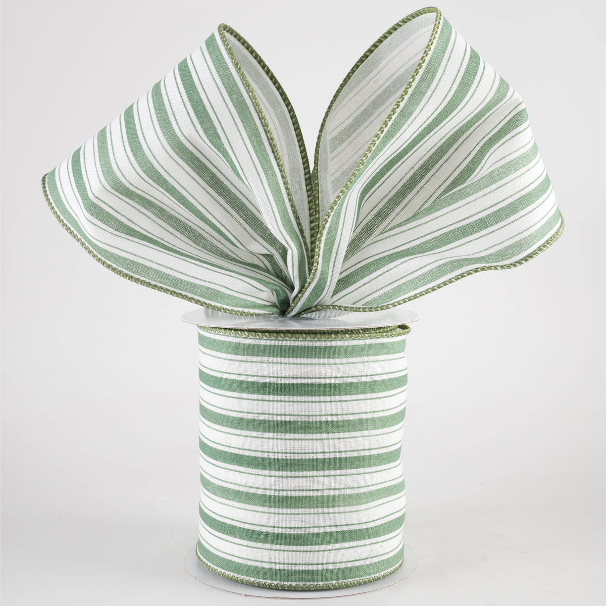 4" Canvas Ticking Stripe Ribbon: Dark Mint on Ivory (10 Yards) Lifestyle Photo