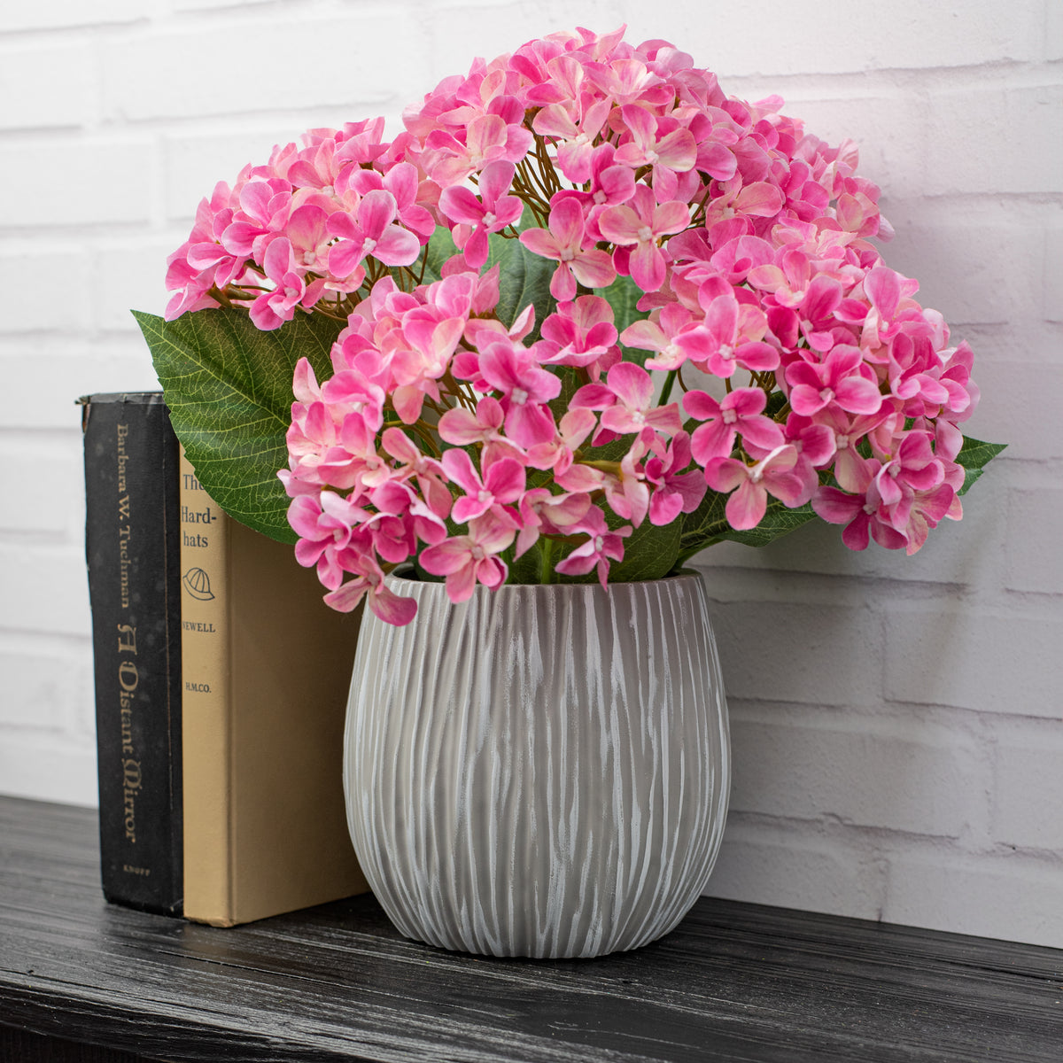 5.75" Carved Plastic Container Vase: Grey Lifestyle Photo