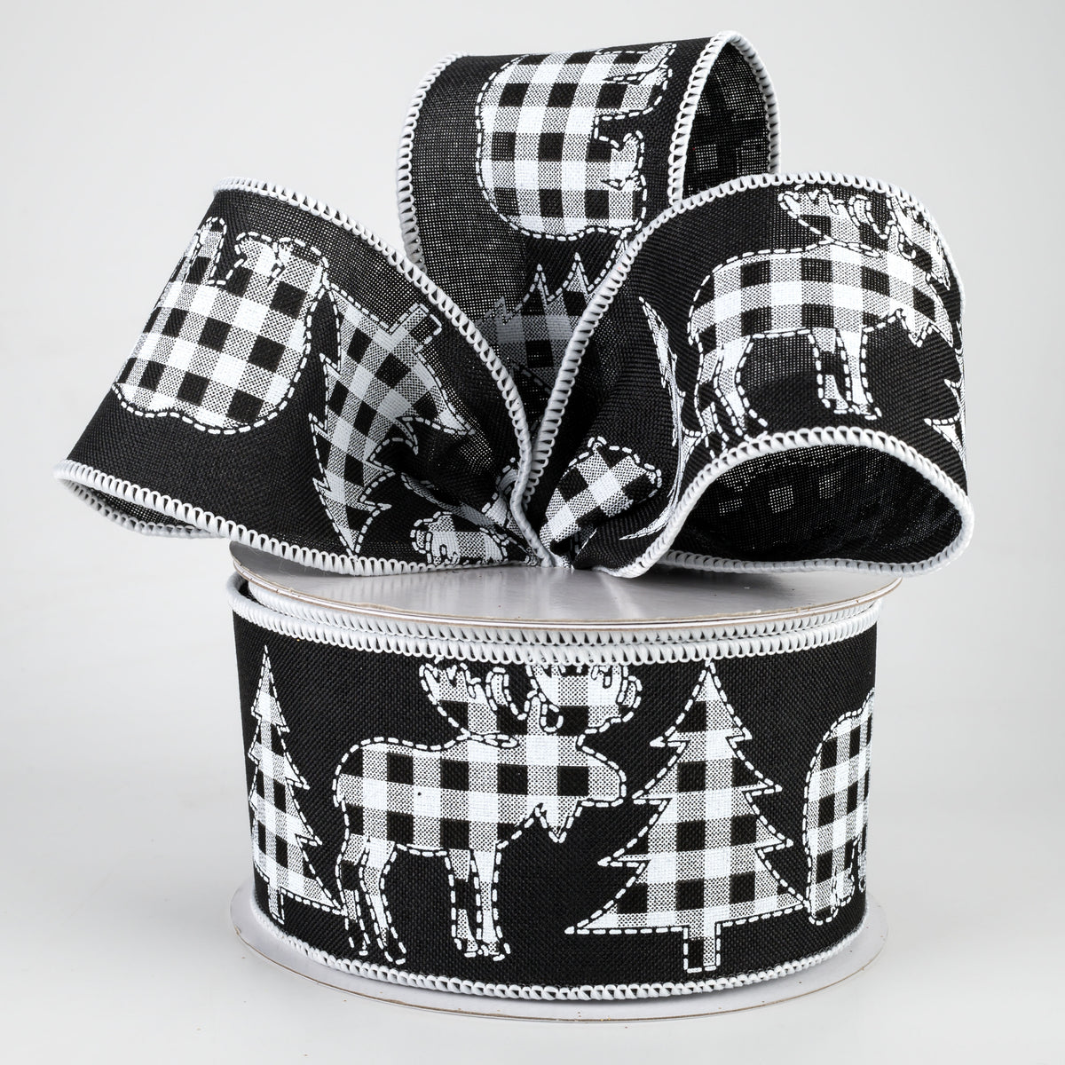 2.5" Check Bear, Moose, Tree Ribbon: Black (10 Yards) Lifestyle Photo
