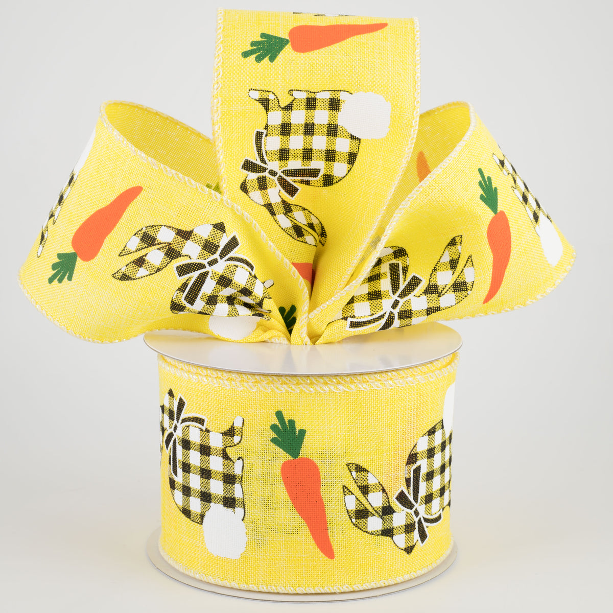 2.5" Check Bunnies With Carrots Ribbon: Yellow (10 Yards) Lifestyle Photo