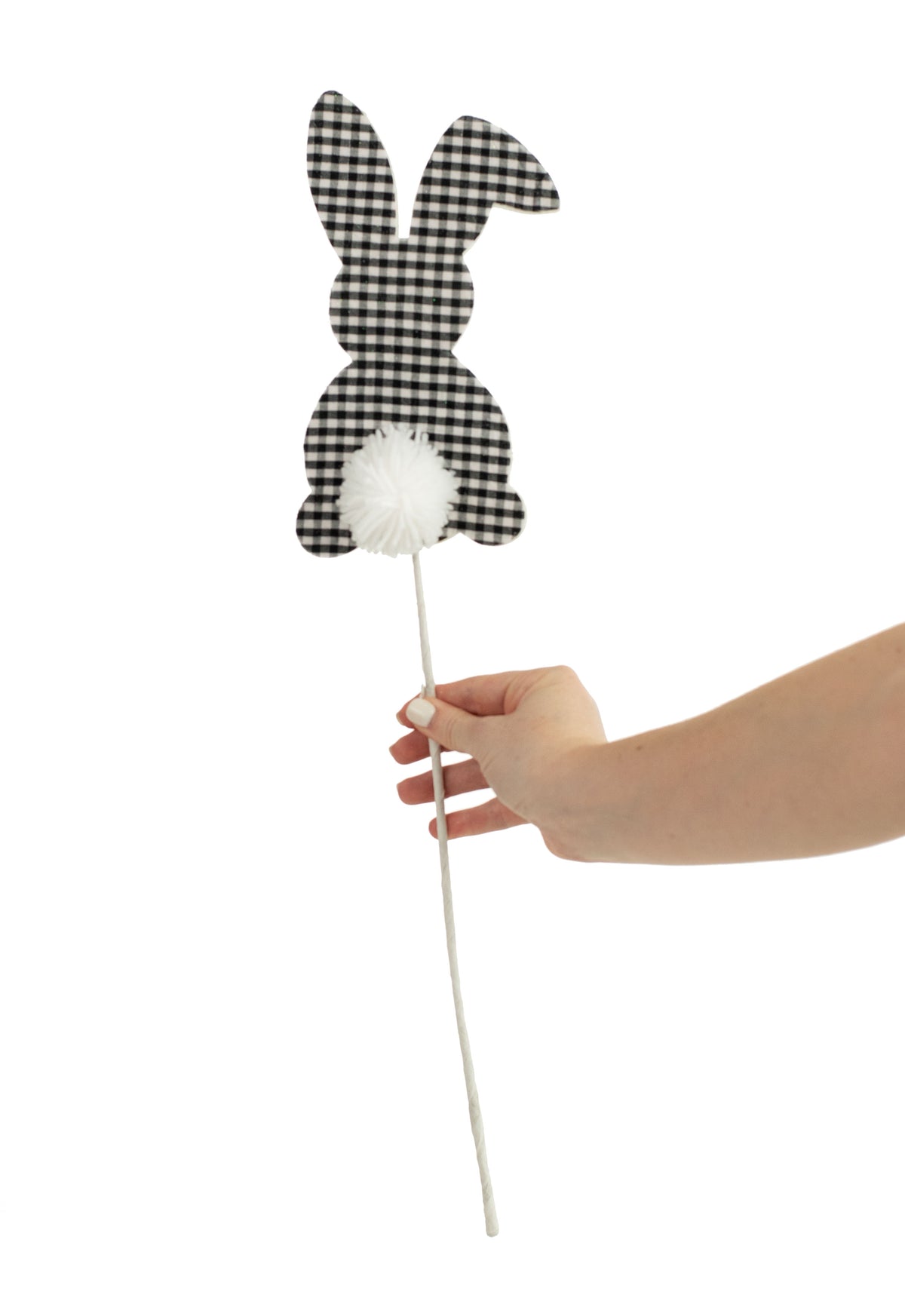21" Check Bunny Pom Pom Tail Pick: Black detail photo 4