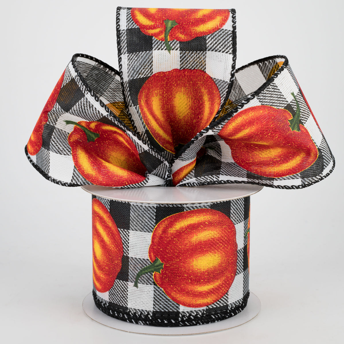 2.5" Check & Orange Pumpkin Ribbon: Black (10 Yards) Lifestyle Photo
