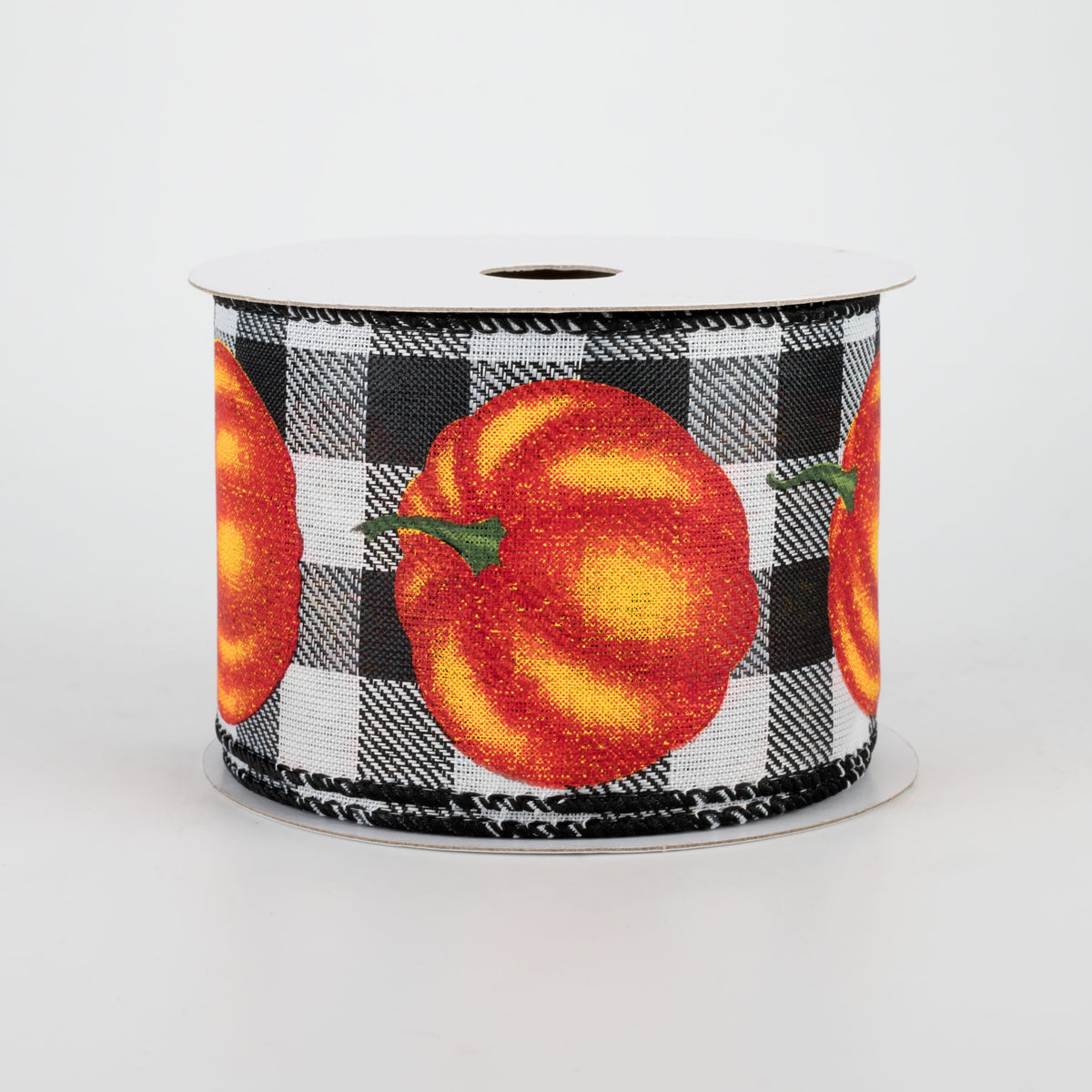 2.5" Check & Orange Pumpkin Ribbon: Black (10 Yards)