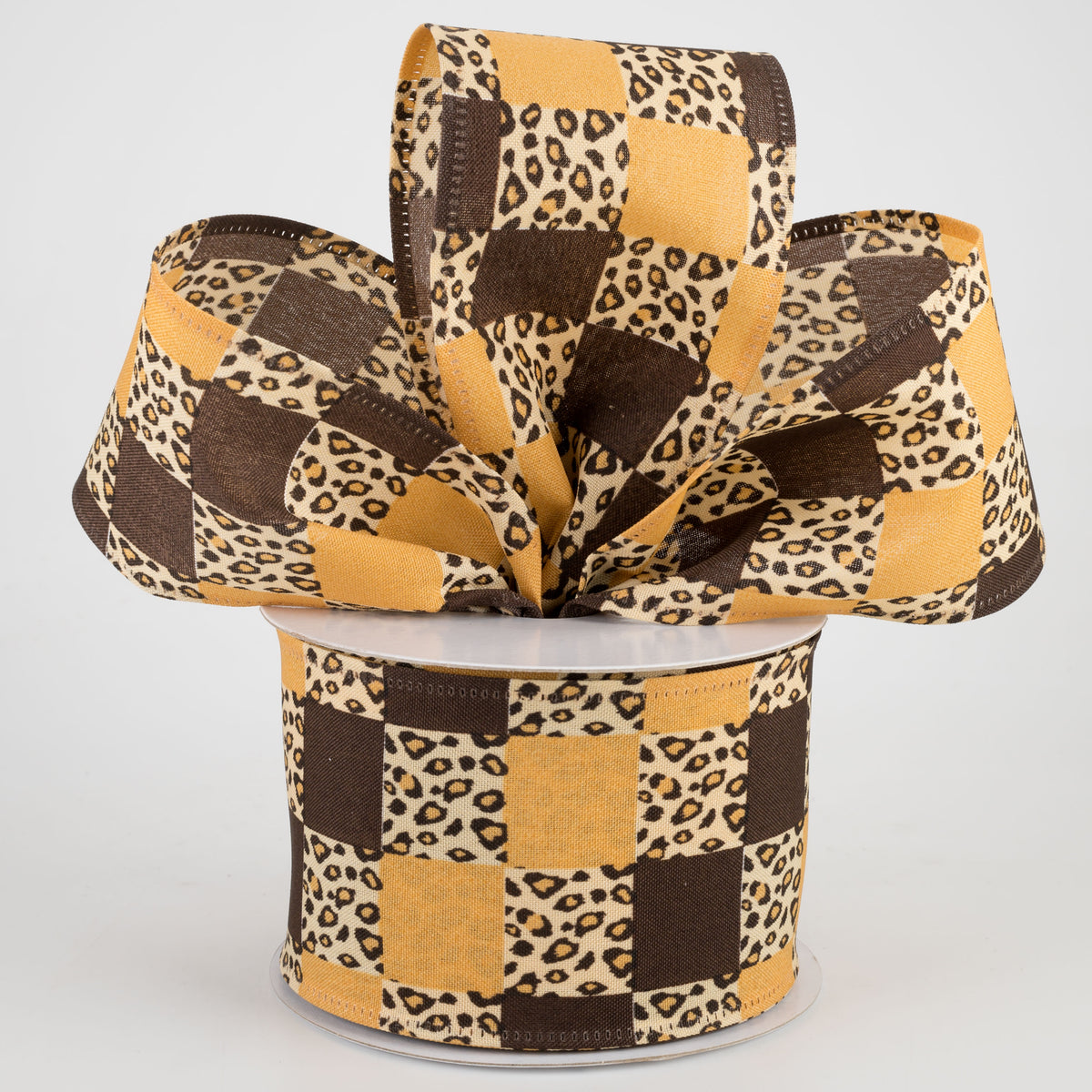 2.5" Cheetah Check Ribbon: Sunflower Yellow & Brown (10 Yards) Lifestyle Photo