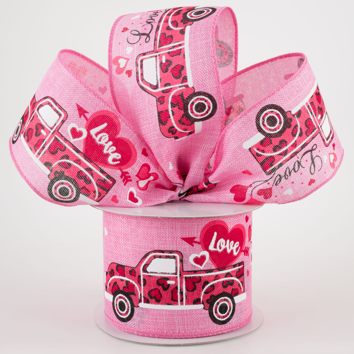 2.5" Cheetah Hearts Truck Ribbon: Pink (10 Yards) Lifestyle Photo