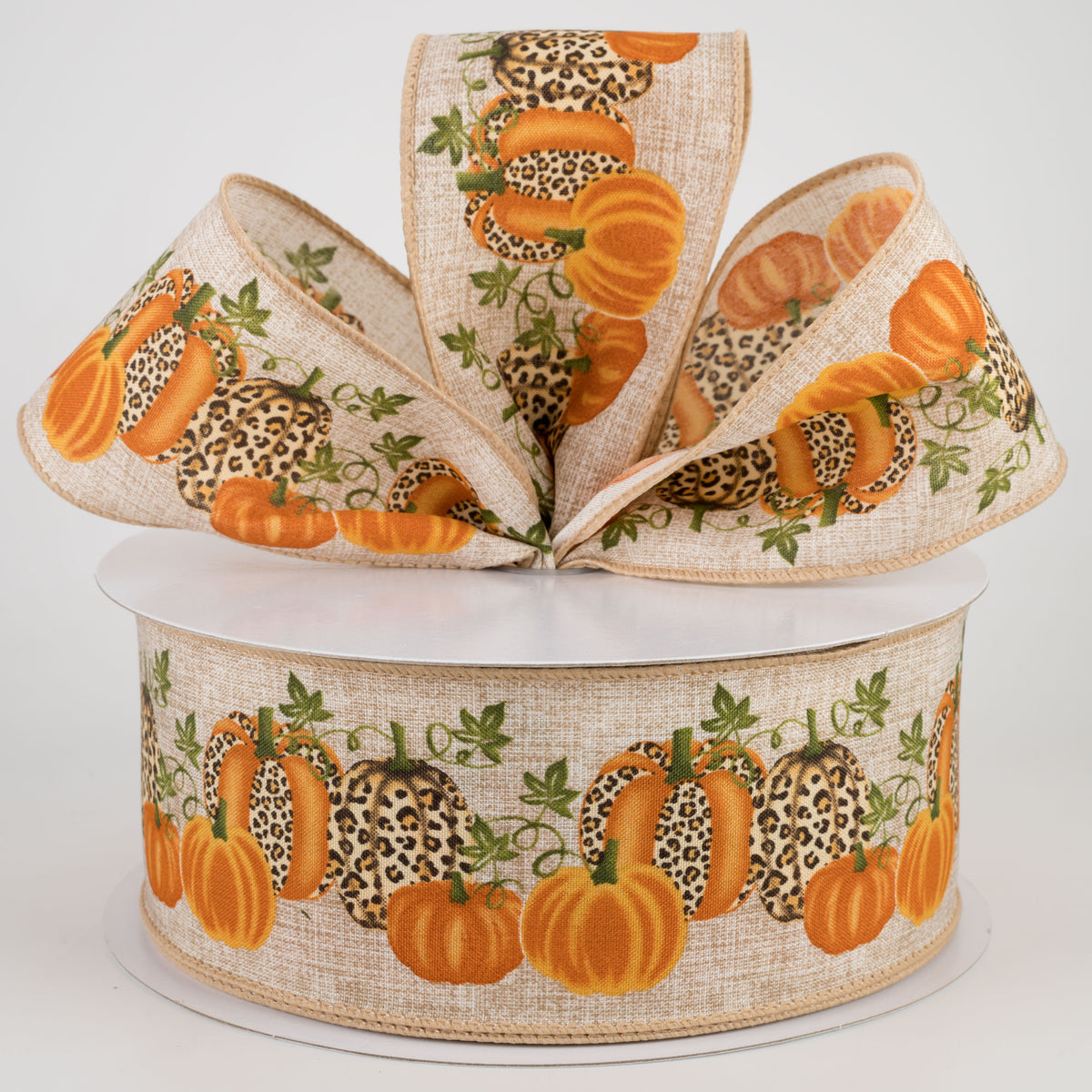 2.5" Cheetah Pumpkin Natural Ribbon: Orange (50 Yards) Lifestyle Photo