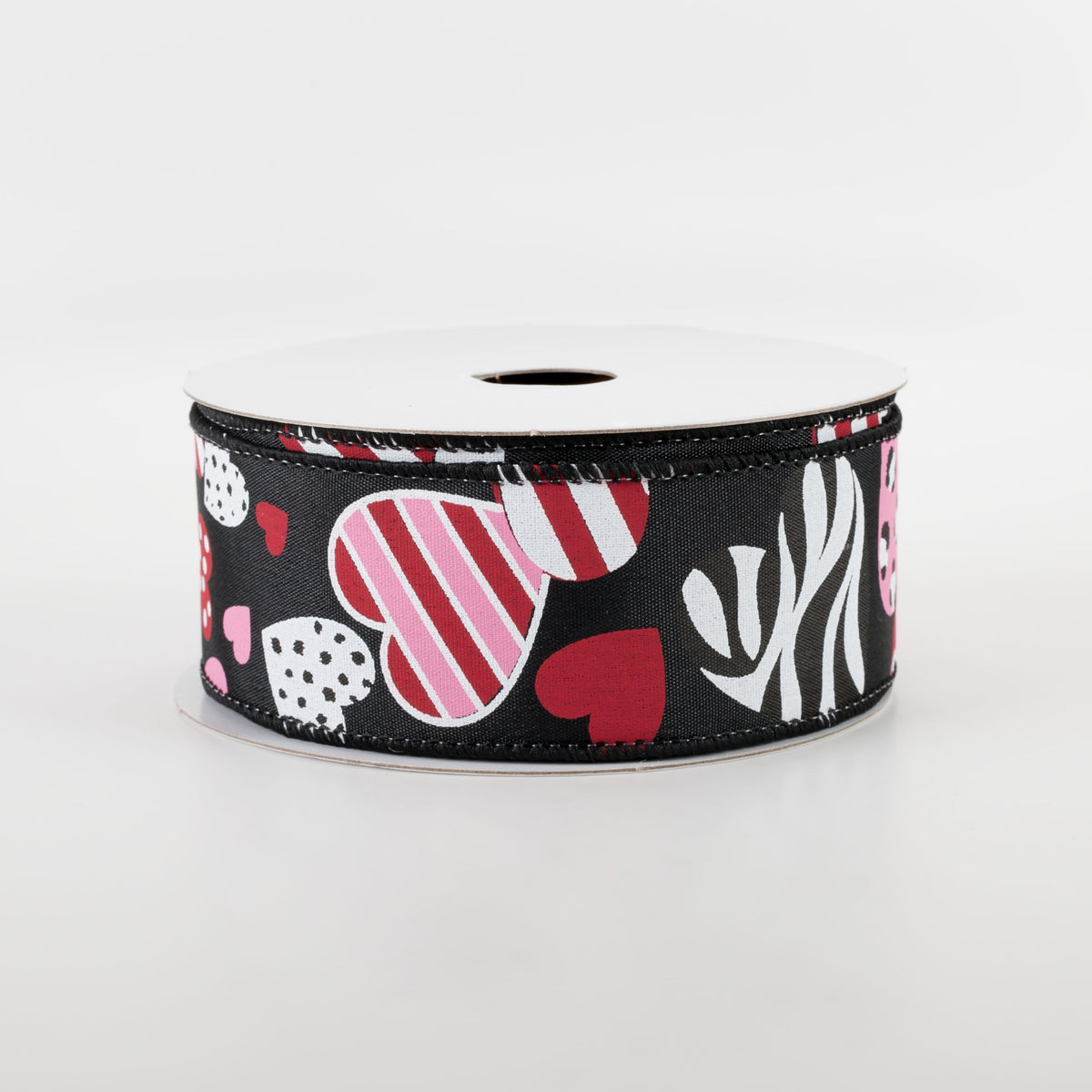 1.5" Cheetah, Zebra, Dot, Stripe Hearts Ribbon: Black (10 Yards) Item Number: 11210-09-44