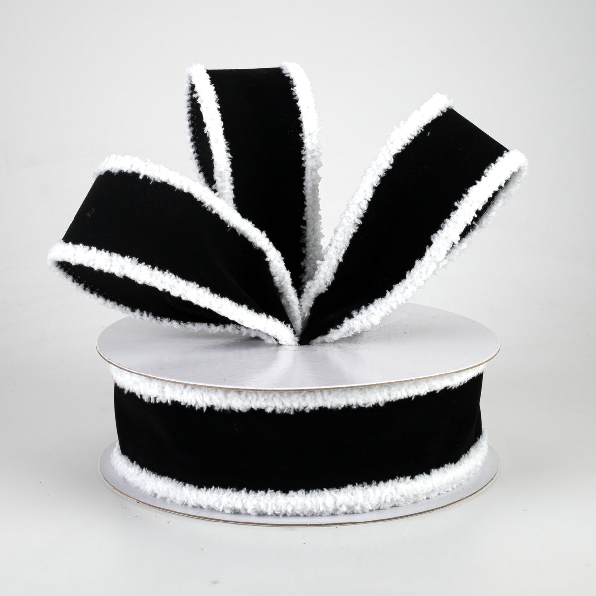 1.5" Chenille Edge Velvet Ribbon: Black & White (10 Yards) Lifestyle Photo