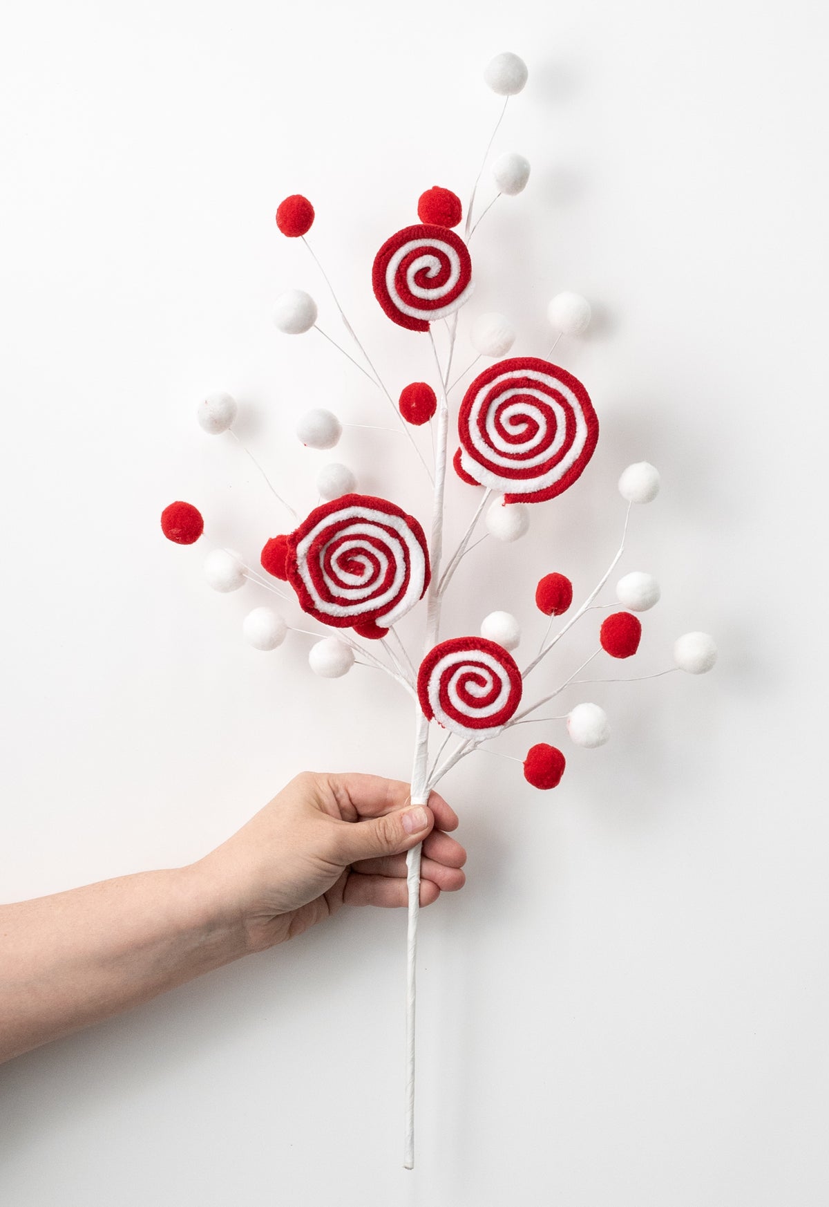 24" Chenille Lollipop & Ball Spray: Red & White detail photo 3