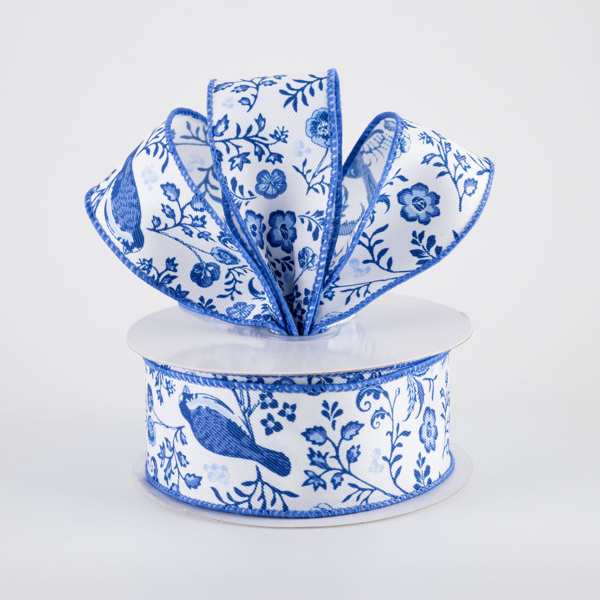 1.5" Chinoiserie Floral Ribbon: Blue & White (10 Yards) Lifestyle Photo