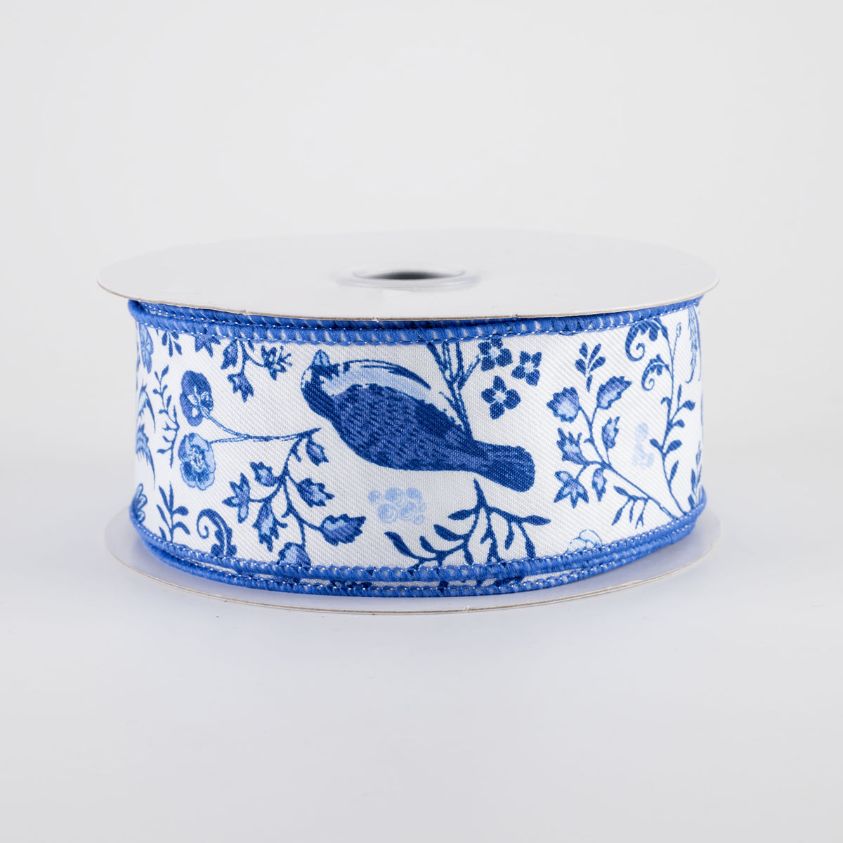 1.5" Chinoiserie Floral Ribbon: Blue & White (10 Yards) Item Number: RGF1576WR