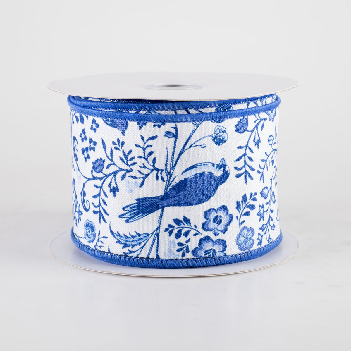 2.5" Chinoiserie Floral Ribbon: Blue & White (10 Yards) Item Number: RGF1577WR