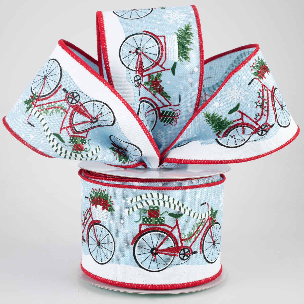 2.5" Christmas Bicycle Ribbon: Light Blue (10 Yards) Lifestyle Photo