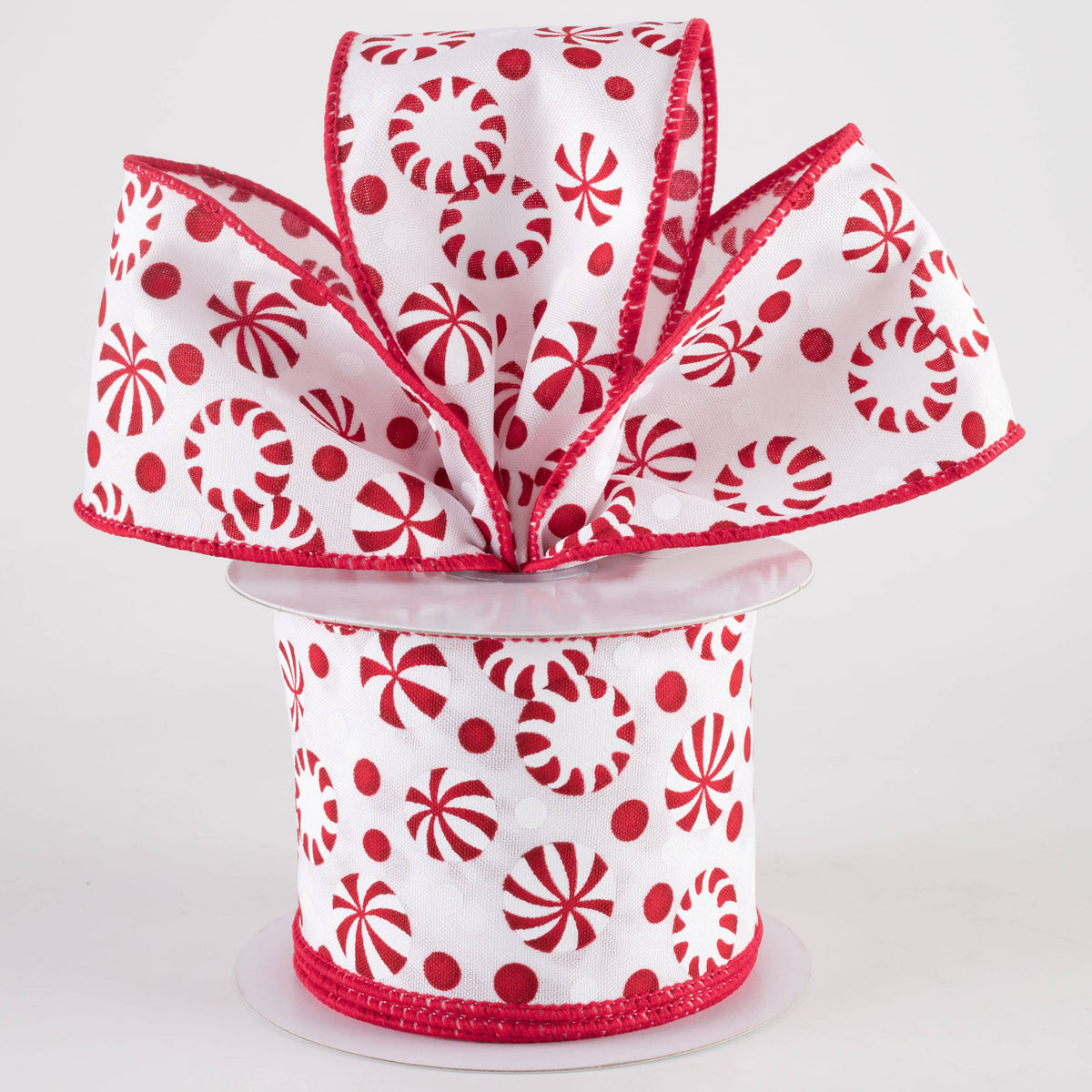 2.5" Christmas Candy Peppermints Ribbon: Red & White (10 Yards) Lifestyle Photo