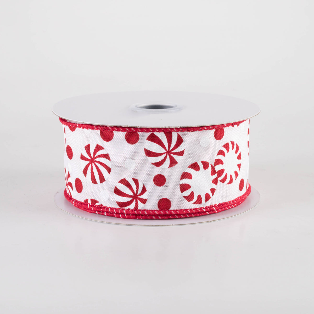 1.5" Christmas Candy Peppermints Ribbon: Red & White (10 Yards) Item Number: RGF142867