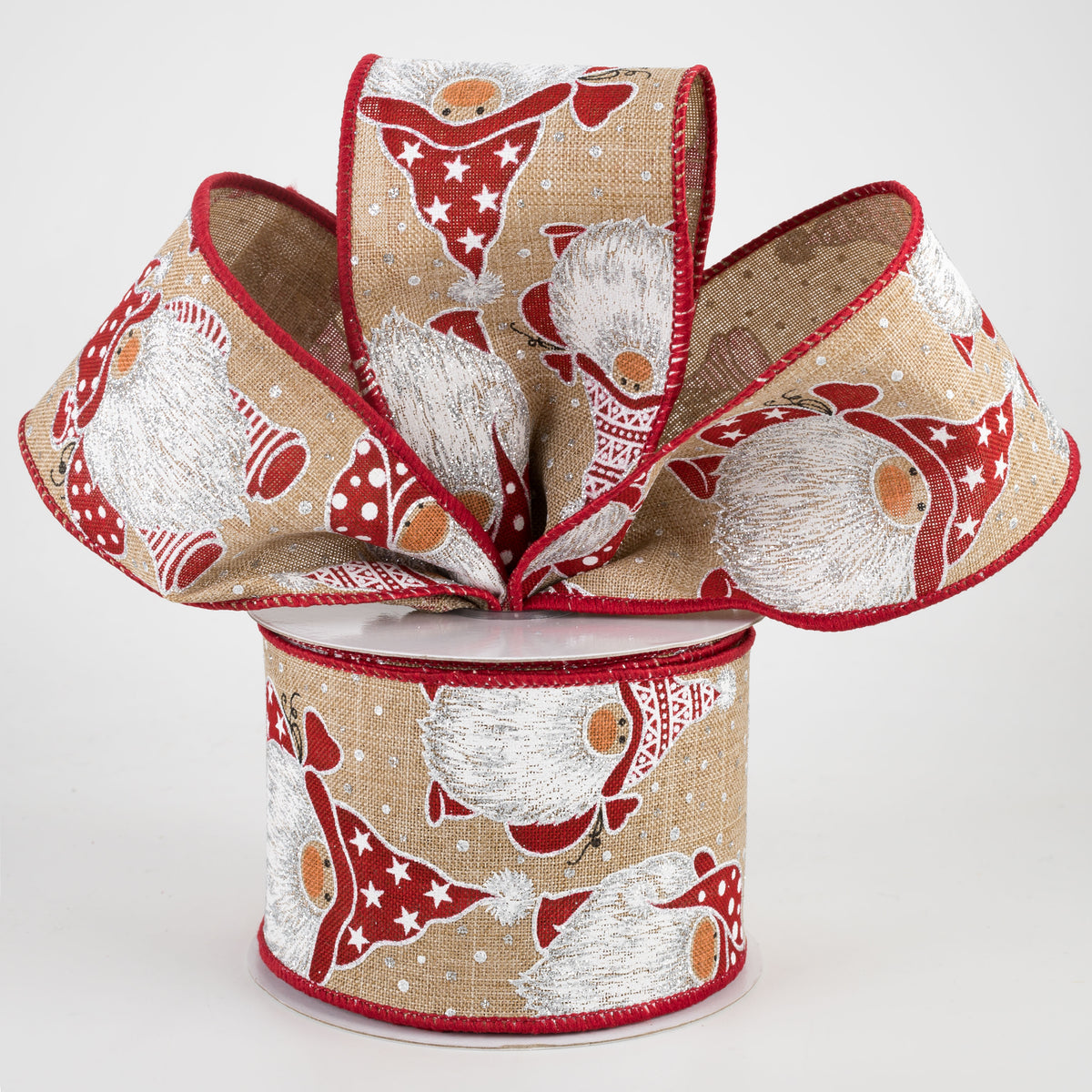 2.5" Christmas Gnomes Ribbon: Light Beige (10 Yards) Lifestyle Photo