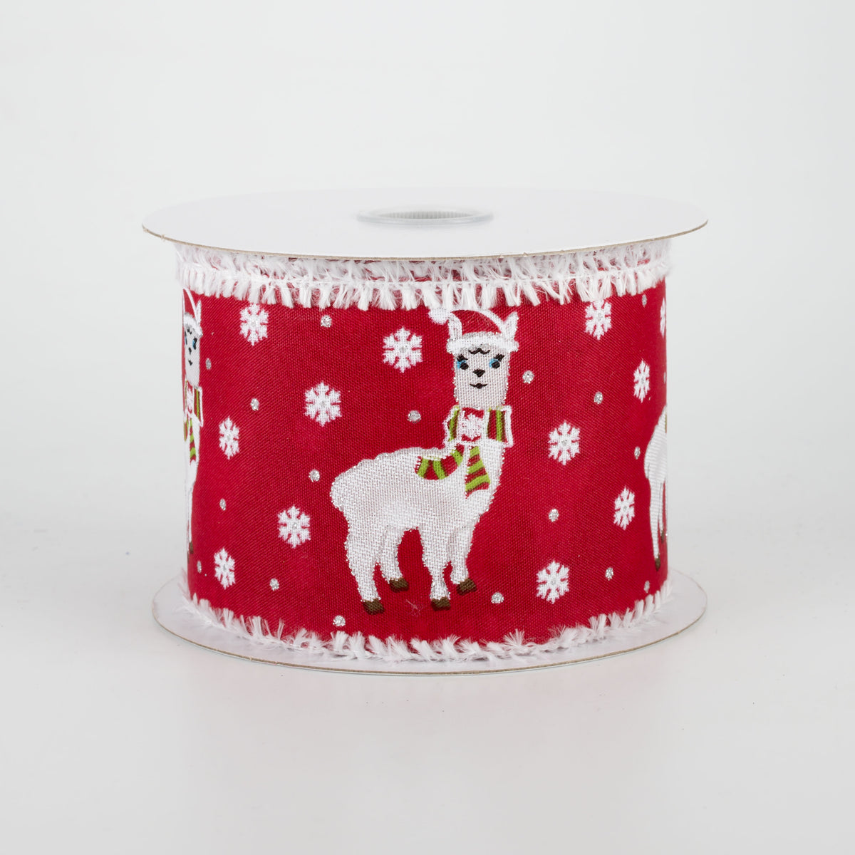 2.5" Christmas Llama Snow Edge Ribbon: Red (10 Yards)