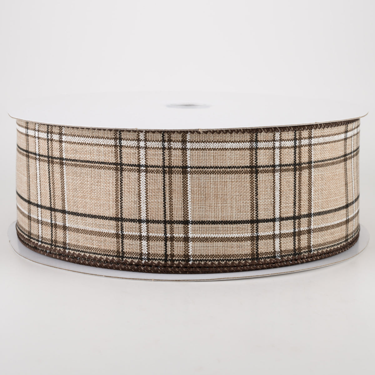 2.5" Cornelia Plaid Ribbon: Brown, Black & White (50 Yards) Item Number: 841-40-240