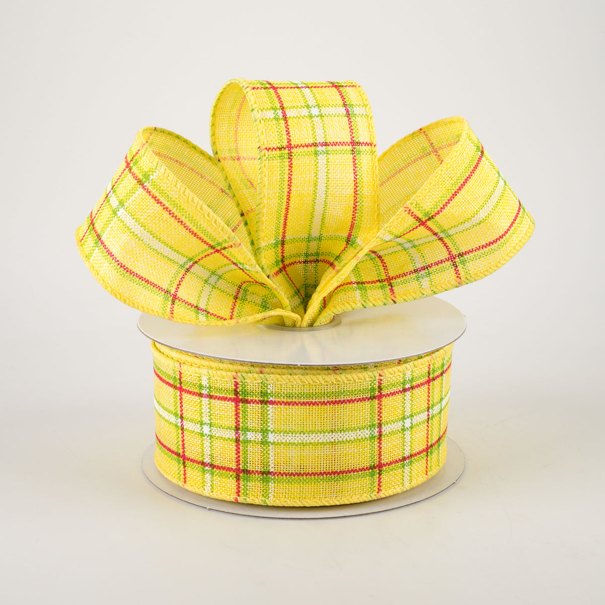 1.5" Cornelia Plaid Ribbon: Yellow, Lime, Fuchsia & White (10 Yards) Lifestyle Photo