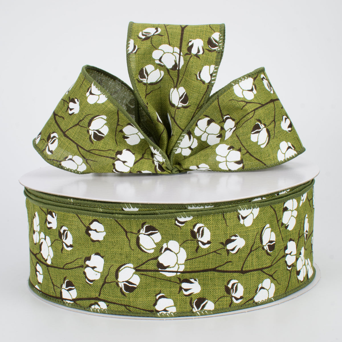 2.5" Cotton Boll Ribbon: Moss Green (50 Yards) Lifestyle Photo