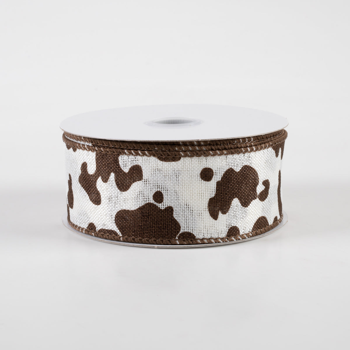 1.5" Cow Print Linen Ribbon: Ivory & Brown (10 Yards)