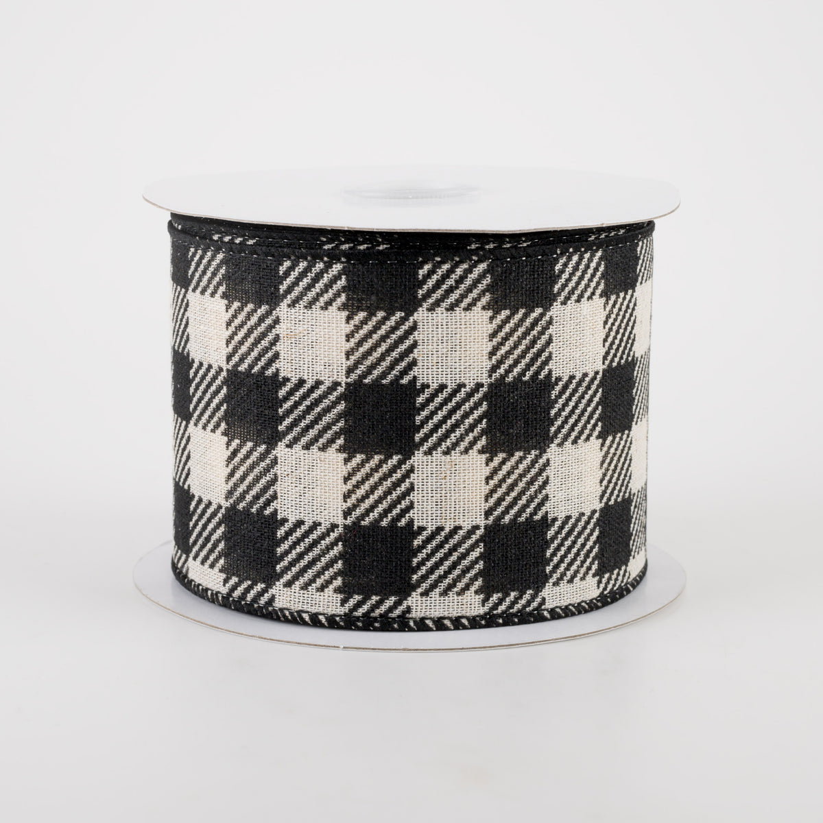 2.5" Cream Canvas Black Buffalo Plaid Ribbon (10 Yards) Item Number: 72125-40-18