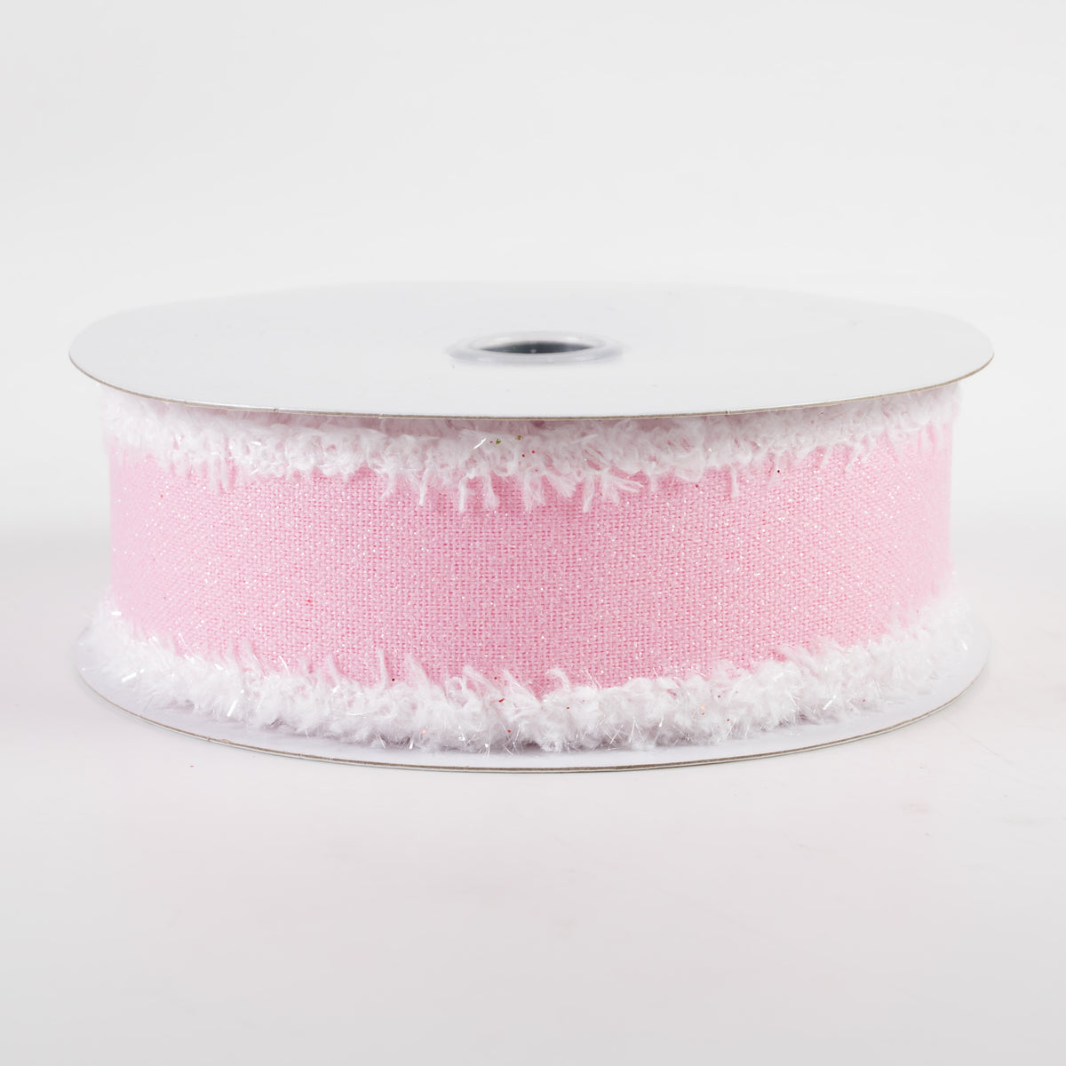 1.5" Crystal Shine Fuzzy Edge Ribbon: Pink & White (10 Yards)