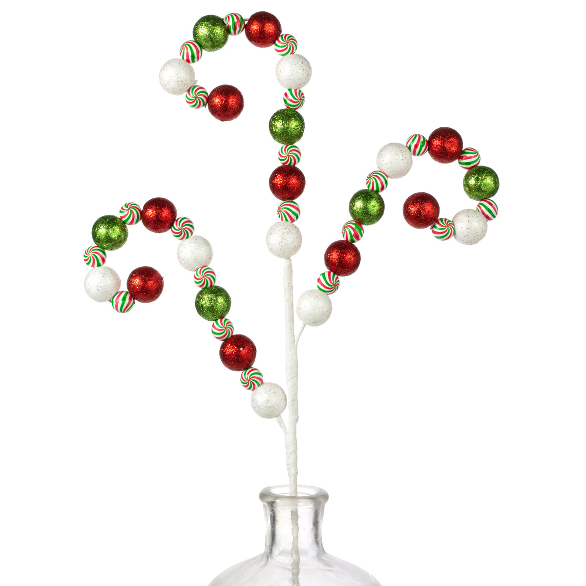 25" Curly Balls Spray: Red, White & Green Item Number: 235141