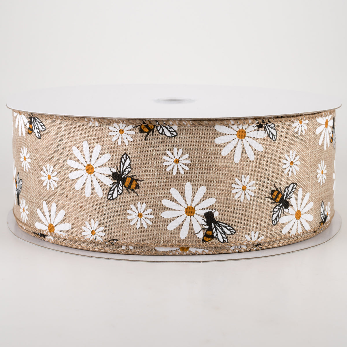 2.5" Daisies & Bees Ribbon: Natural Linen (50 Yards) Item Number: 841-40-215