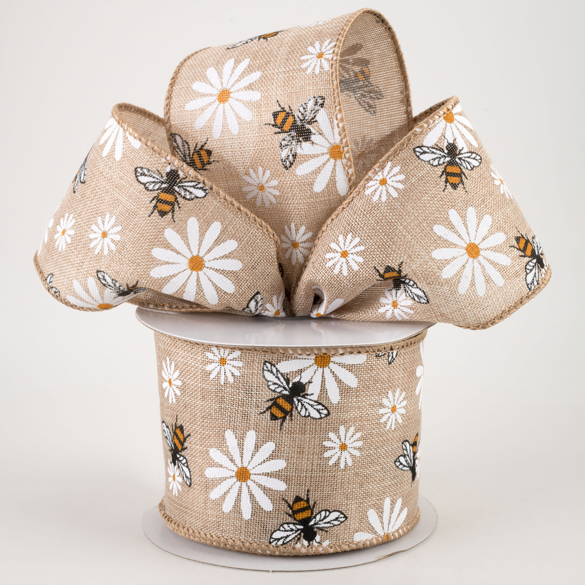 2.5" Daisies & Bees Ribbon: Natural Linen (10 Yards) Lifestyle Photo