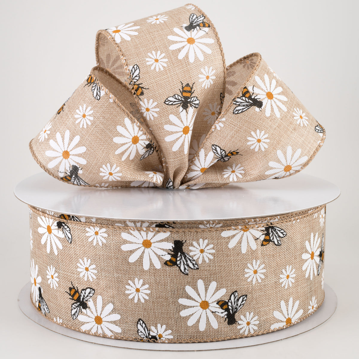 2.5" Daisies & Bees Ribbon: Natural Linen (50 Yards) Lifestyle Photo