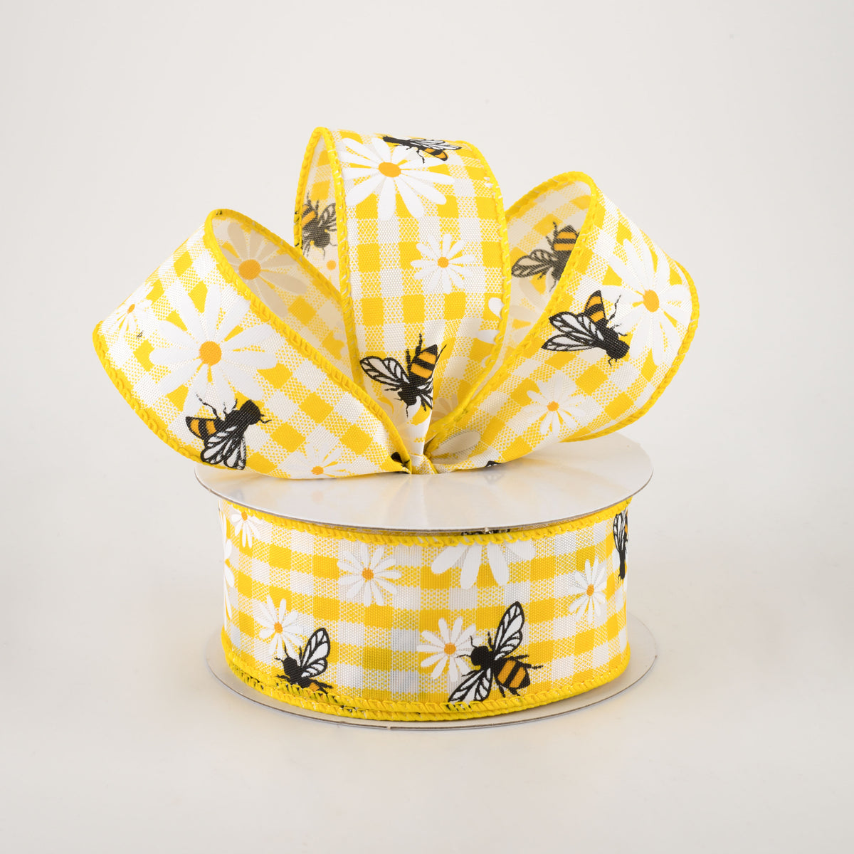 1.5" Daisies & Bees Ribbon: Yellow Gingham (10 Yards) Lifestyle Photo