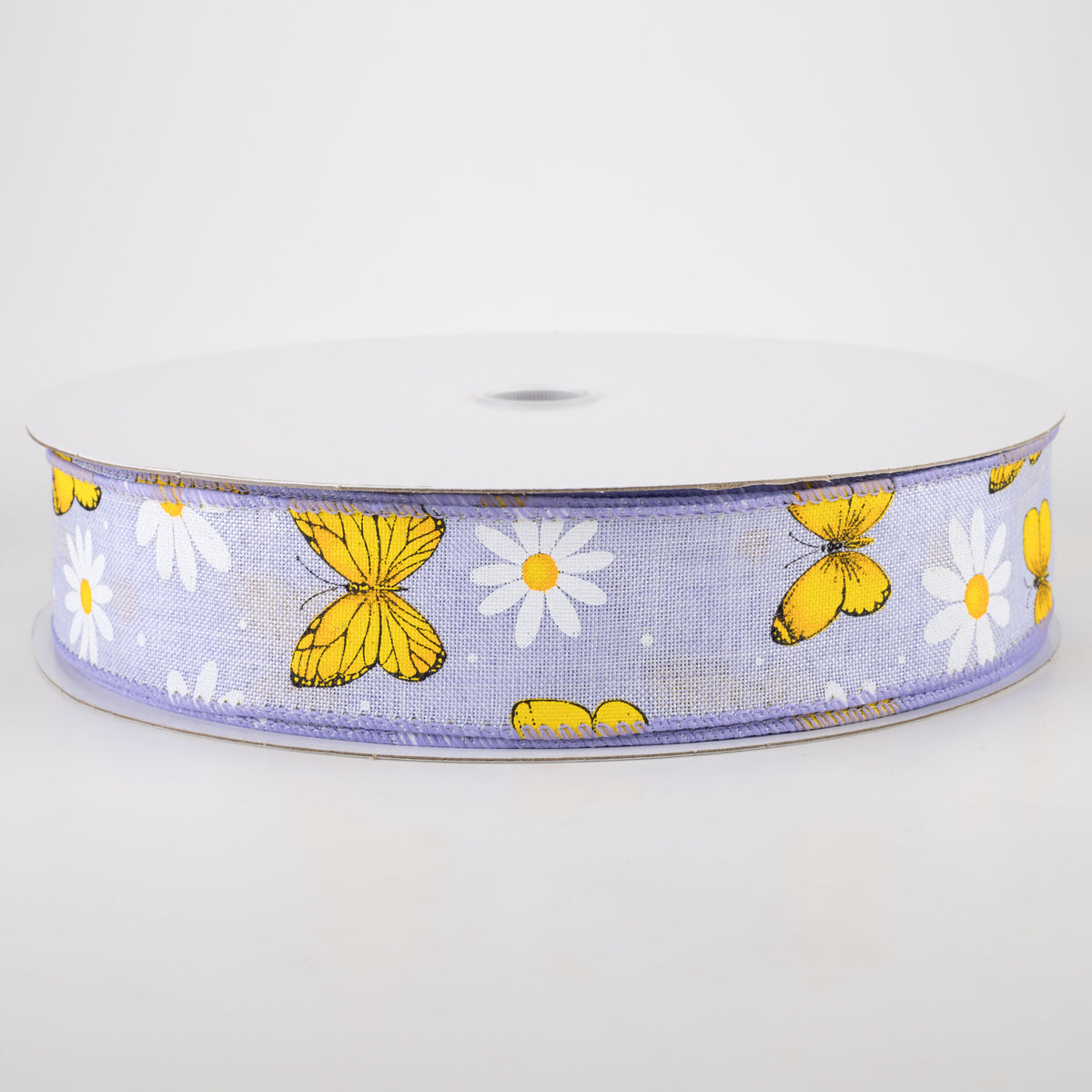 1.5" Daisies & Butterflies Linen Ribbon: Lavender (50 Yards) Item Number: 841-09-232