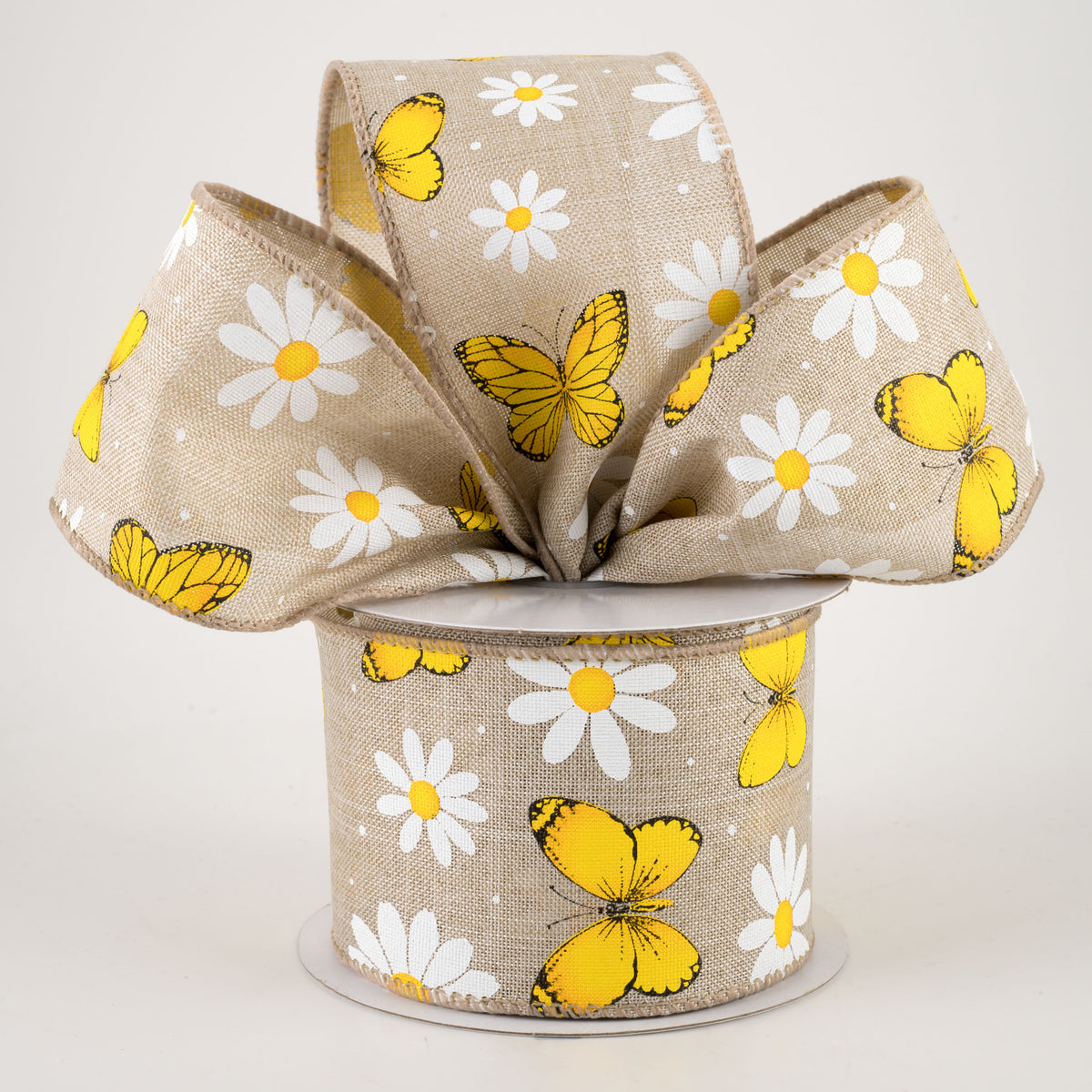 2.5" Daisies & Butterflies Linen Ribbon: Natural (10 Yards) Lifestyle Photo