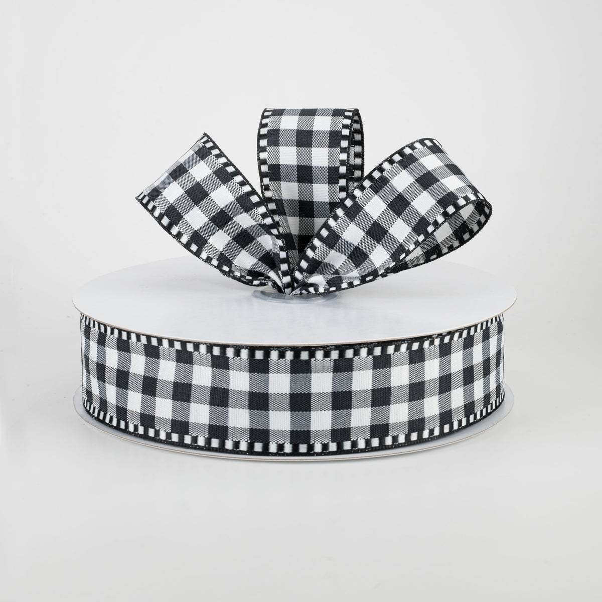 1.5" Dashed Edge Check Plaid Ribbon: Black & White (50 Yards) Lifestyle Photo