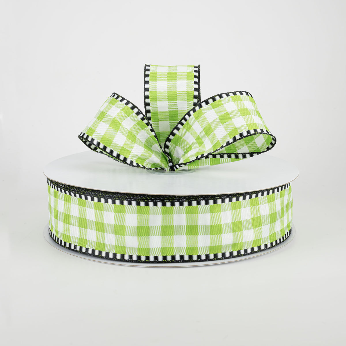 1.5" Dashed Edge Check Plaid Ribbon: Lime & White (50 Yards) Lifestyle Photo