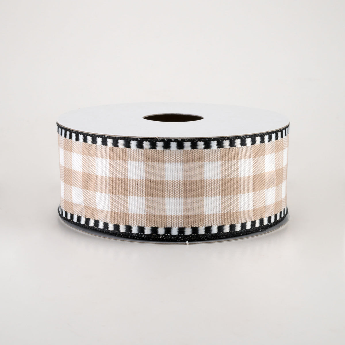 1.5" Dashed Edge Check Plaid Ribbon: Natural & White (10 Yards) Item Number: 47102-09-15