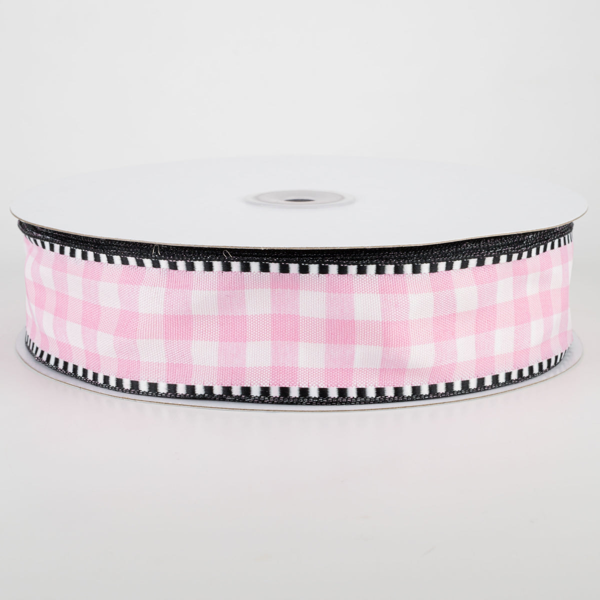 1.5" Dashed Edge Check Plaid Ribbon: Pink & White (50 Yards) Item Number: 847-09-154