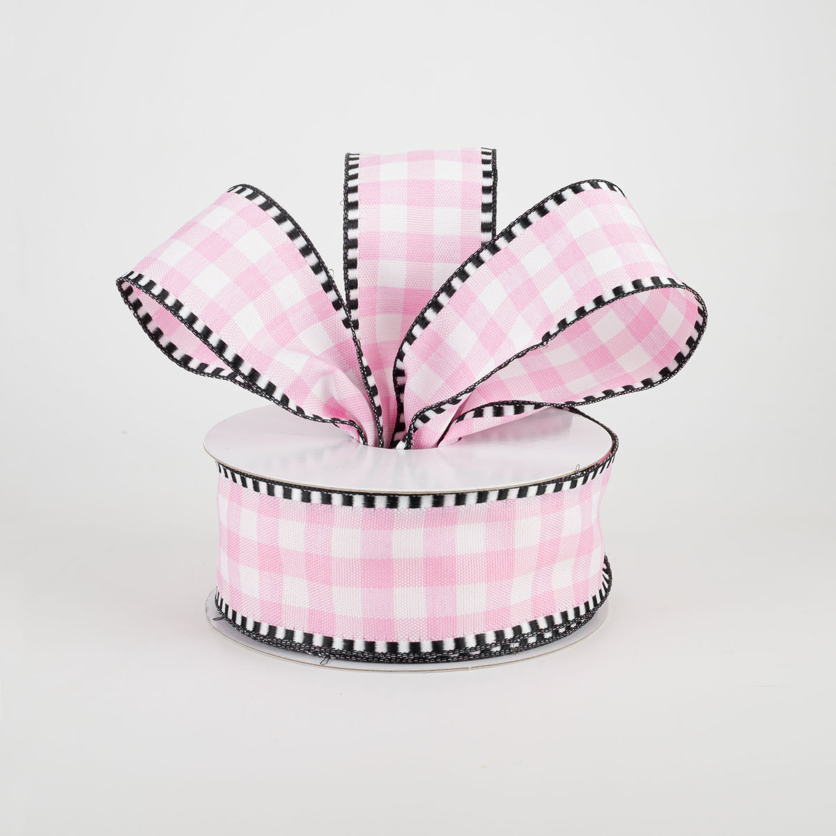 1.5" Dashed Edge Check Plaid Ribbon: Pink & White (10 Yards) Lifestyle Photo