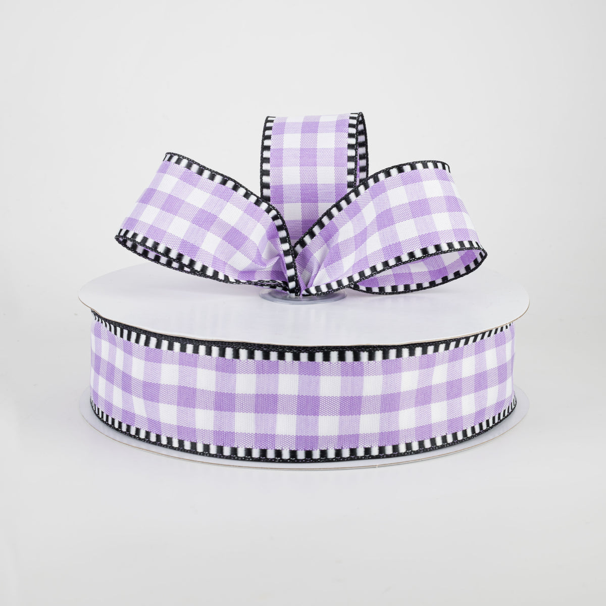 1.5" Dashed Edge Check Plaid Ribbon: Purple & White (50 Yards) Lifestyle Photo