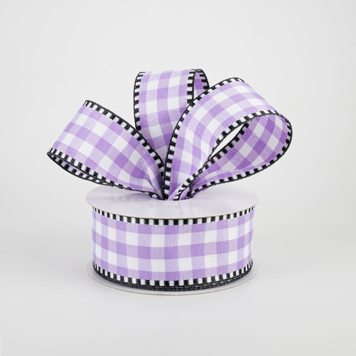 1.5" Dashed Edge Check Plaid Ribbon: Purple & White (10 Yards) Lifestyle Photo