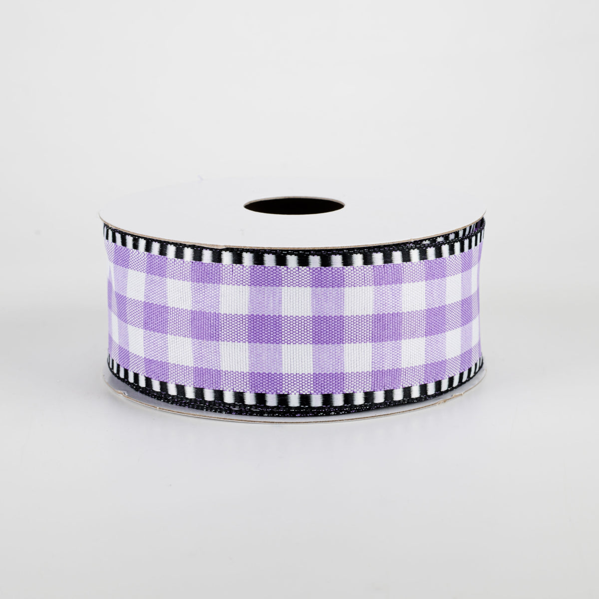 1.5" Dashed Edge Check Plaid Ribbon: Purple & White (10 Yards) Item Number: 47102-09-30