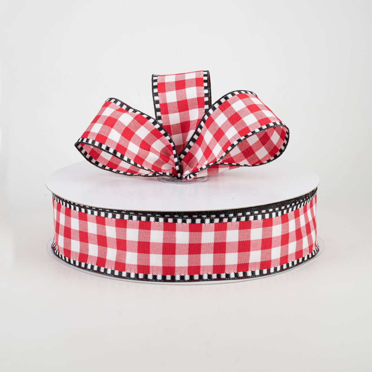 1.5" Dashed Edge Check Plaid Ribbon: Red & White (50 Yards) Lifestyle Photo