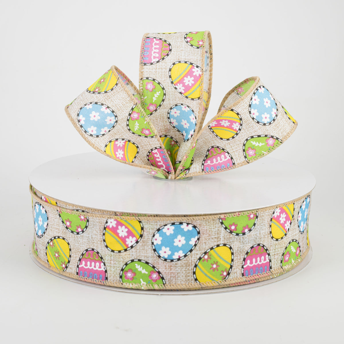 1.5" Dashed Edge Easter Egg Ribbon: Natural (50 Yards) Lifestyle Photo